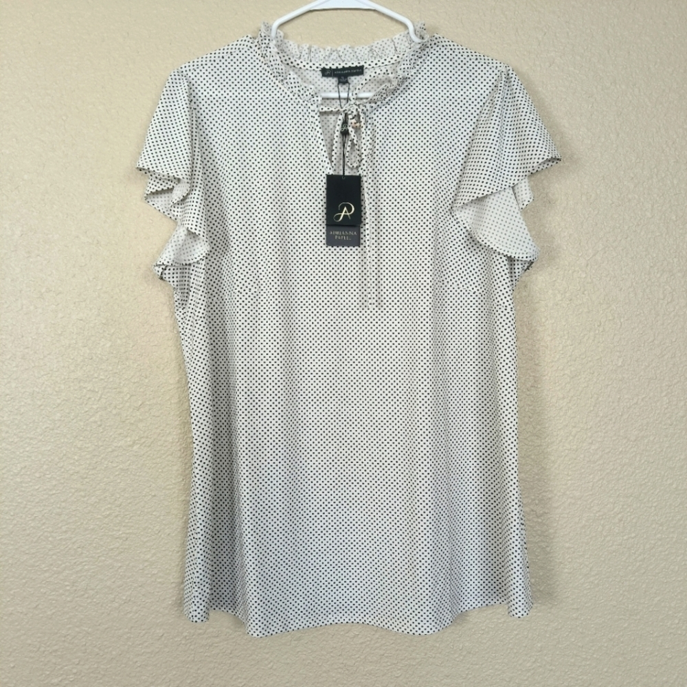 Adrianna Papell pleated elastic blouse with ruffles on sleeves and collars sz 1X